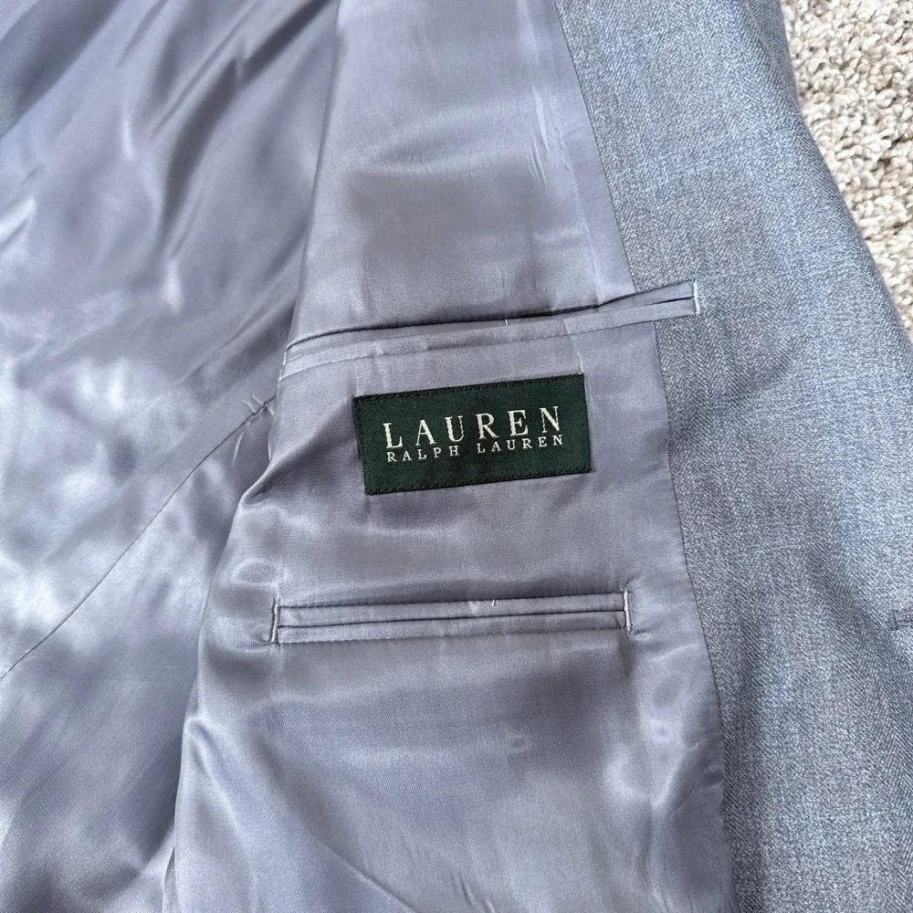 Lauren Ralph Lauren Blazer Mens 42R Grey Blue Plaid Two Button Double Vent Notch